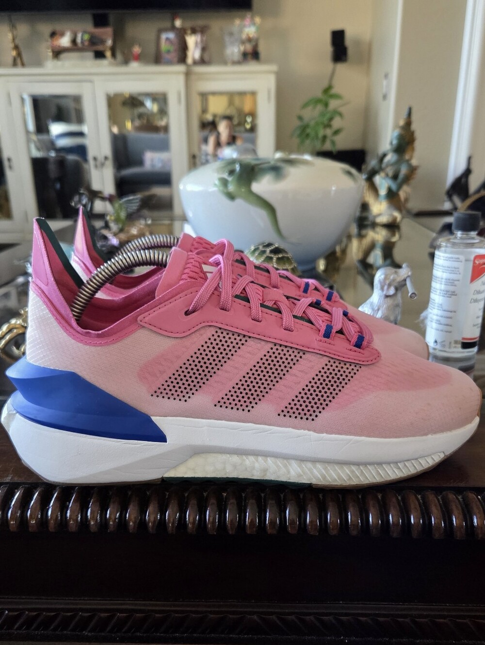 Adidas Avryn  Women's Pink Athletic Sneakers with Blue Accent
